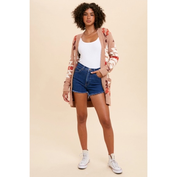 SOLD OUT Sand Multi Color Aztec Tribal Fuzzy Soft Knit Cardigan Sweater - Picture 11 of 11